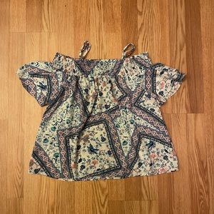 Lily White Cold Shoulder Top Size M Blue/Pink/White Multi